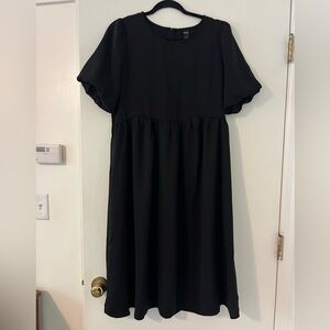 DAZY brand Elegant Black Dress 100% linen size L short sleeves (E116)